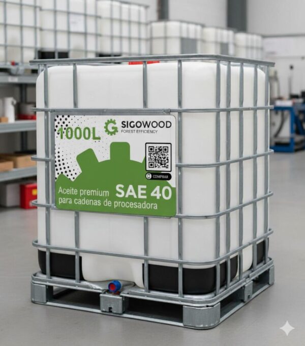 Aceite premium SAE 40 para cadenas de motosierra y procesadora. Tanque de 1000L Porte y Sigaus incluidos