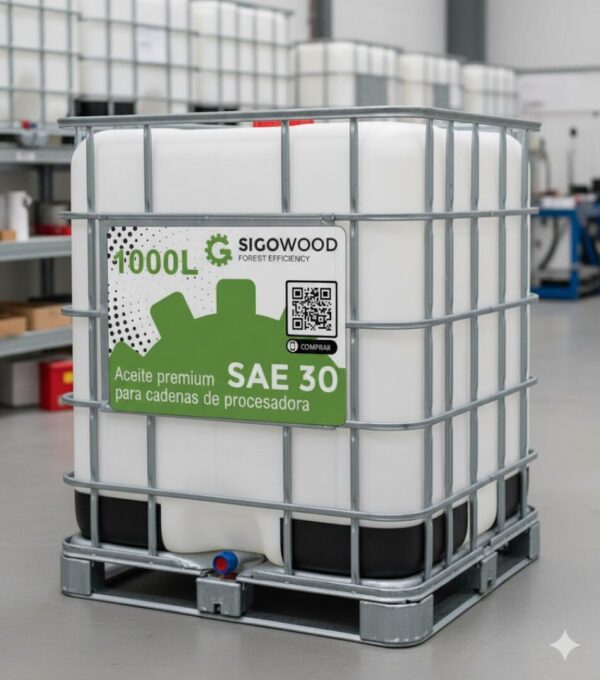Aceite premium SAE 30 para cadenas de motosierra y procesadora. Tanque de 1000L Porte y Sigaus incluidos